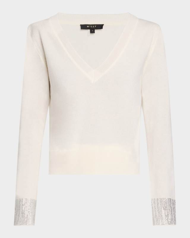 Ilyse Crystal-Cuff Wool and Cashmere Sweater